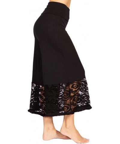 Plus Size Women's Casual Solid Lace Wide Leg Culotte Gaucho Capri Pants - Black - 3XL $17.39 Pants