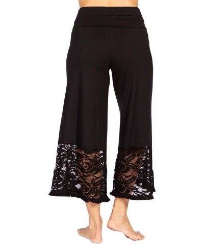 Plus Size Women's Casual Solid Lace Wide Leg Culotte Gaucho Capri Pants - Black - 3XL $17.39 Pants