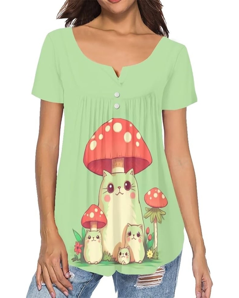 Womens Tops S-4XL Teen Girls Short Sleeves Top Casual Clothes Mushroom Cat $13.50 Blouses