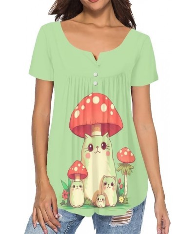 Womens Tops S-4XL Teen Girls Short Sleeves Top Casual Clothes Mushroom Cat $13.50 Blouses