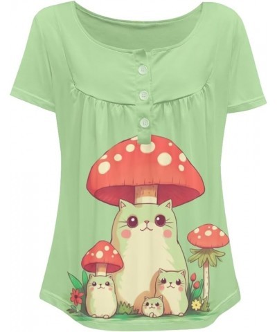 Womens Tops S-4XL Teen Girls Short Sleeves Top Casual Clothes Mushroom Cat $13.50 Blouses