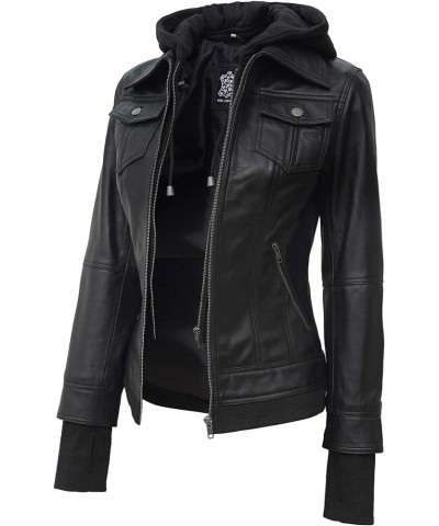 Leather Jacket Women - Real Lambskin Womens Leather Jackets with Removable Hood Black - Betty Jacket $60.06 Coats