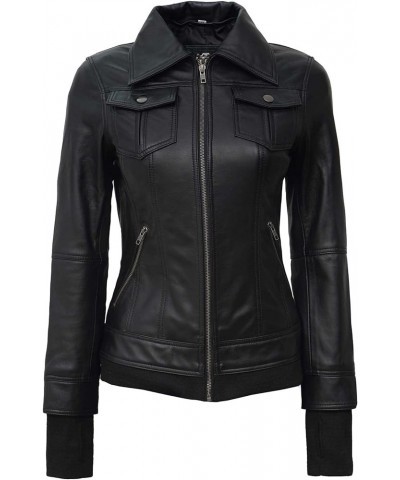 Leather Jacket Women - Real Lambskin Womens Leather Jackets with Removable Hood Black - Betty Jacket $60.06 Coats