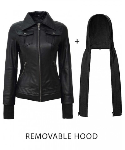 Leather Jacket Women - Real Lambskin Womens Leather Jackets with Removable Hood Black - Betty Jacket $60.06 Coats