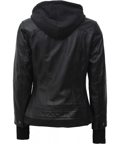 Leather Jacket Women - Real Lambskin Womens Leather Jackets with Removable Hood Black - Betty Jacket $60.06 Coats