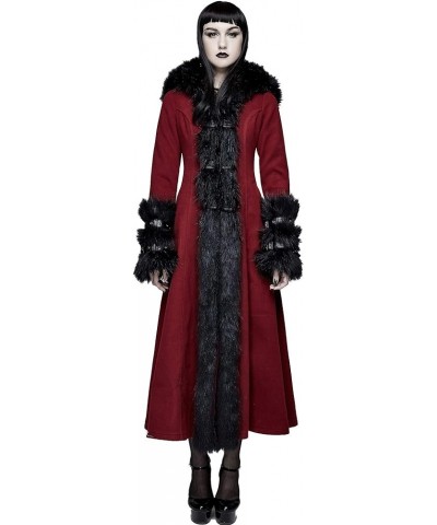 Black Vintage Gothic Morticia Addams Faux Fur Winter Warm Long Hooded Coat for Women Red $77.14 Jackets