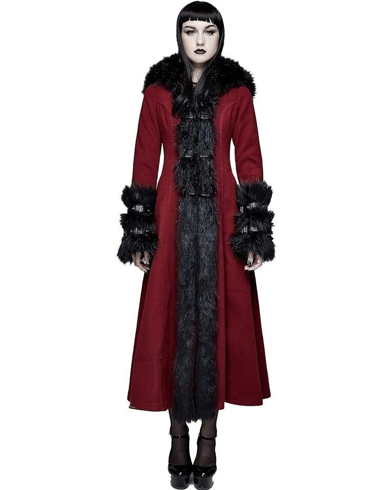 Black Vintage Gothic Morticia Addams Faux Fur Winter Warm Long Hooded Coat for Women Red $77.14 Jackets