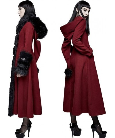 Black Vintage Gothic Morticia Addams Faux Fur Winter Warm Long Hooded Coat for Women Red $77.14 Jackets