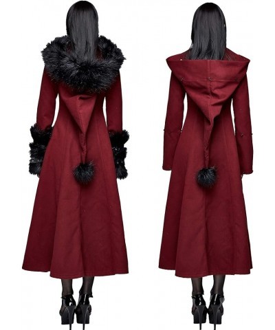 Black Vintage Gothic Morticia Addams Faux Fur Winter Warm Long Hooded Coat for Women Red $77.14 Jackets