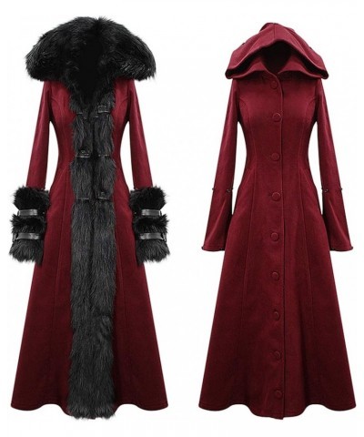 Black Vintage Gothic Morticia Addams Faux Fur Winter Warm Long Hooded Coat for Women Red $77.14 Jackets