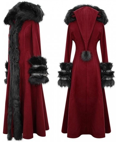 Black Vintage Gothic Morticia Addams Faux Fur Winter Warm Long Hooded Coat for Women Red $77.14 Jackets