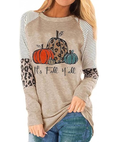 Thankful Grateful Blessed Shirts Women Plaid Pumpkin Thanksgiving T-Shirt Leopard Stripe Color Block Fall Tshirts As Shwon 6 ...