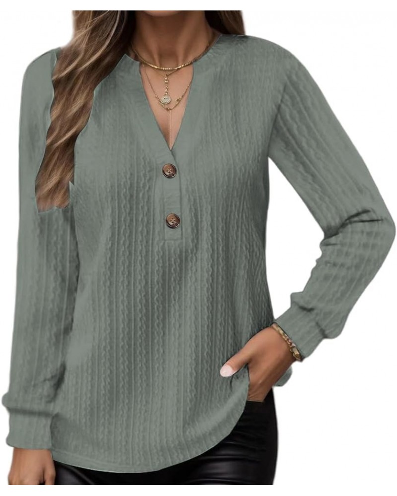 Womens Ribbed Knit Tunic Tops Long Sleeve Button Down V Neck Shirts Blouses Trendy Slim Fit Casual Henley Shirts Green $16.11...