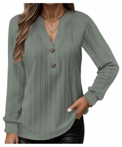 Womens Ribbed Knit Tunic Tops Long Sleeve Button Down V Neck Shirts Blouses Trendy Slim Fit Casual Henley Shirts Green $16.11...