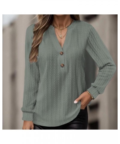 Womens Ribbed Knit Tunic Tops Long Sleeve Button Down V Neck Shirts Blouses Trendy Slim Fit Casual Henley Shirts Green $16.11...