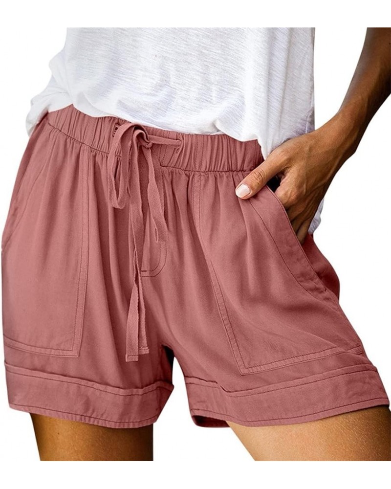 Summer Shorts for Women Casual Loose Lightweight Soft Elastic High Waist Solid Color Ruffle Smocked Bermuda Running Short Z02...