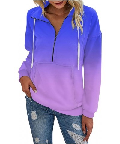 Womens Sweatshirts 2023, Women's Fashion Casual Solid Color Long Sleeve Half Zip Sweatshirt Loose Pullover Tops 4-light Purpl...