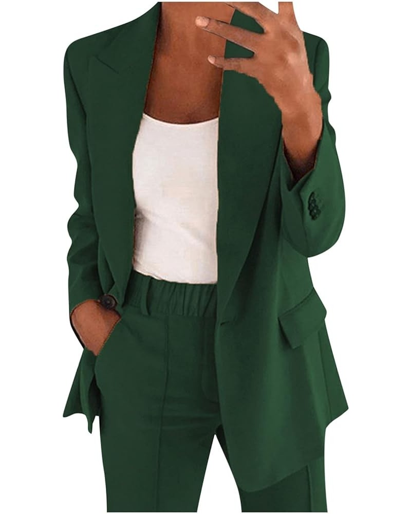 Business Casual Clothes for Women Fall Two Piece Outfits Oversized Blazer Jacket and Wide Leg Pant Plus Size Suit Sets Green ...