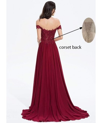 Off The Shoulder Long Prom Dresses with Slit Lace Appliques Chiffon Formal Evening Party Gowns for Women Dusty Rose $32.89 Dr...