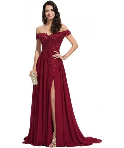 Off The Shoulder Long Prom Dresses with Slit Lace Appliques Chiffon Formal Evening Party Gowns for Women Dusty Rose $32.89 Dr...