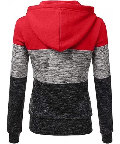 Womens Zip Up Hoodie Top Color Block Casual Hooded Sweatshirts Red Dark Gray $13.12 Hoodies & Sweatshirts