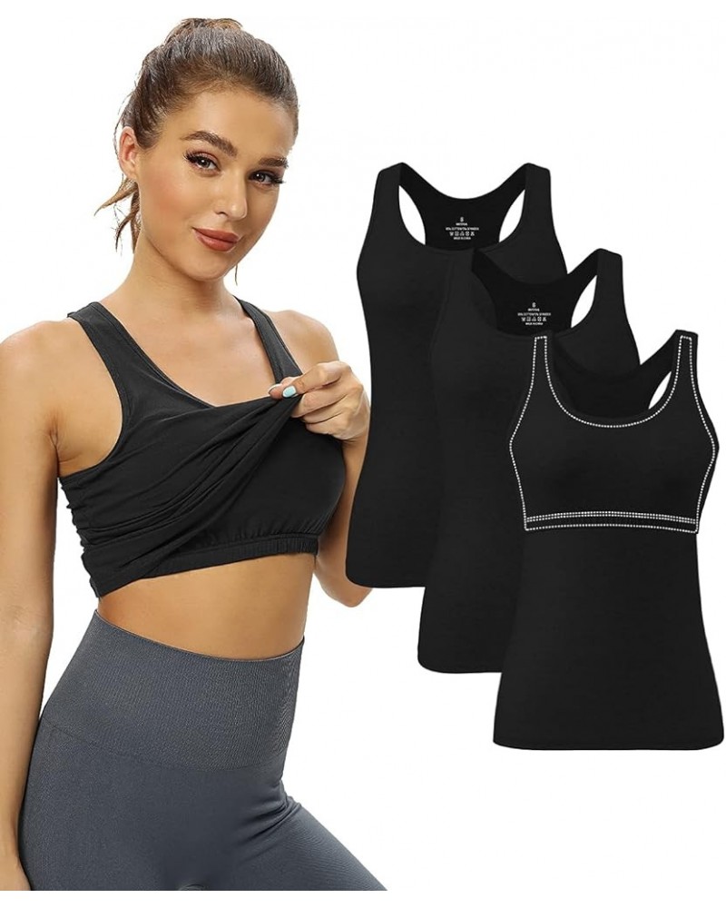 Shelf Bra Tank Tops for Women Racerback Tanks Workout Undershirts Sleeveless 3 Pack 3 Pack-black/Black/Black $18.75 Activewear