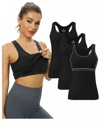 Shelf Bra Tank Tops for Women Racerback Tanks Workout Undershirts Sleeveless 3 Pack 3 Pack-black/Black/Black $18.75 Activewear