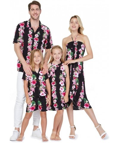 Matchable Family Hawaiian Luau Men Women Girl Boy Clothes in Pink Hibiscus Vine Black Women Women Fairy $11.60 Dresses