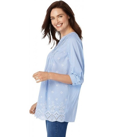 Women's Plus Size Embroidered Pintuck Tunic White Eyelet Embroidery $28.37 Tops