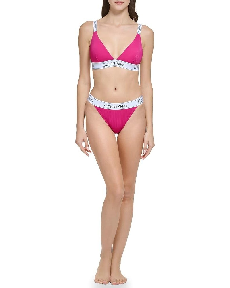 Women's Standard Silky Rib Fabric Triangle Bra Top Pink $18.55 Swimsuits