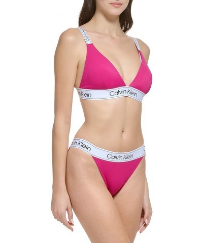 Women's Standard Silky Rib Fabric Triangle Bra Top Pink $18.55 Swimsuits