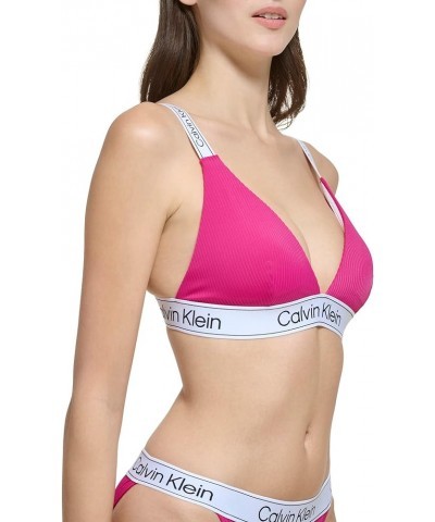 Women's Standard Silky Rib Fabric Triangle Bra Top Pink $18.55 Swimsuits