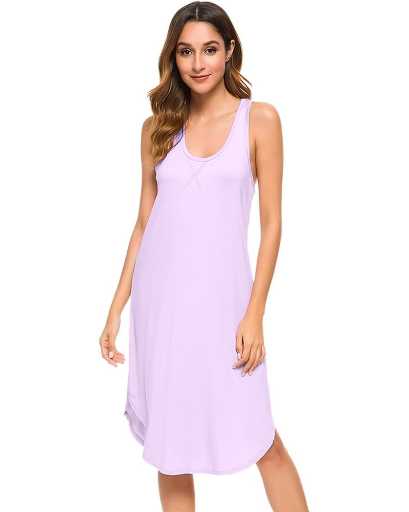 Soft Viscose from Bamboo Nightgowns for Women Sleeveless Racerback Nightgown Plus Size Pajamas Sleepshirts S-4X A-light Purpl...