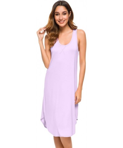 Soft Viscose from Bamboo Nightgowns for Women Sleeveless Racerback Nightgown Plus Size Pajamas Sleepshirts S-4X A-light Purpl...