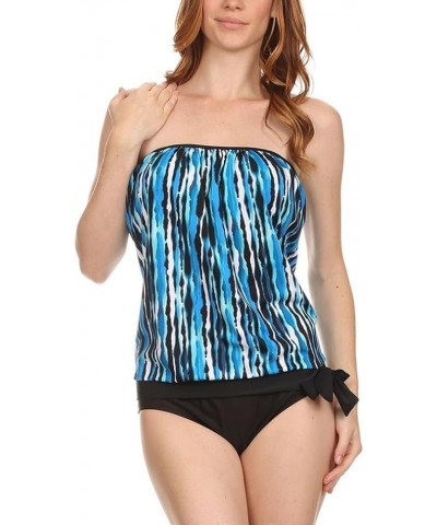 Women's Strapless Bandeau Blouson Tie Tankini Blue\white (Strapless Bandeau Blouson 2 Piece Set) $24.05 Swimsuits