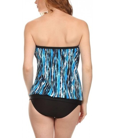 Women's Strapless Bandeau Blouson Tie Tankini Blue\white (Strapless Bandeau Blouson 2 Piece Set) $24.05 Swimsuits