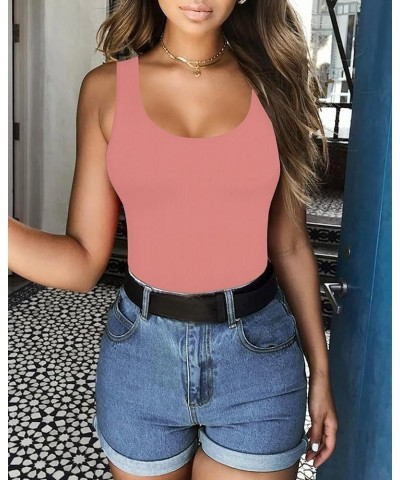 Womens Scoop Neck Sleeveless Tank Top Bodysuits Sexy Backless Ribbed Body Suits Jumpsuit Light Pink $10.24 Bodysuits