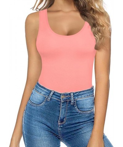 Womens Scoop Neck Sleeveless Tank Top Bodysuits Sexy Backless Ribbed Body Suits Jumpsuit Light Pink $10.24 Bodysuits