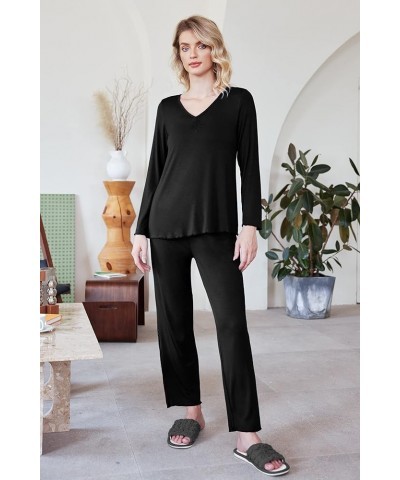 Pajamas for Women Soft Sleepwear Set Long Sleeve Comfy Pjs Top Loose Fit Pj Pants Loungewear A01 Black $21.93 Sleep & Lounge