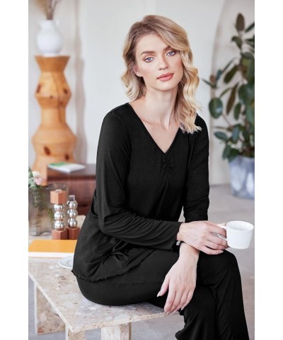 Pajamas for Women Soft Sleepwear Set Long Sleeve Comfy Pjs Top Loose Fit Pj Pants Loungewear A01 Black $21.93 Sleep & Lounge