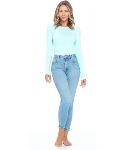 Long Sleeve Body Suit-Breathable Cotton Stretch Aqua $10.00 Bodysuits