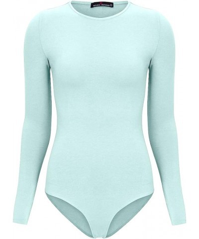 Long Sleeve Body Suit-Breathable Cotton Stretch Aqua $10.00 Bodysuits