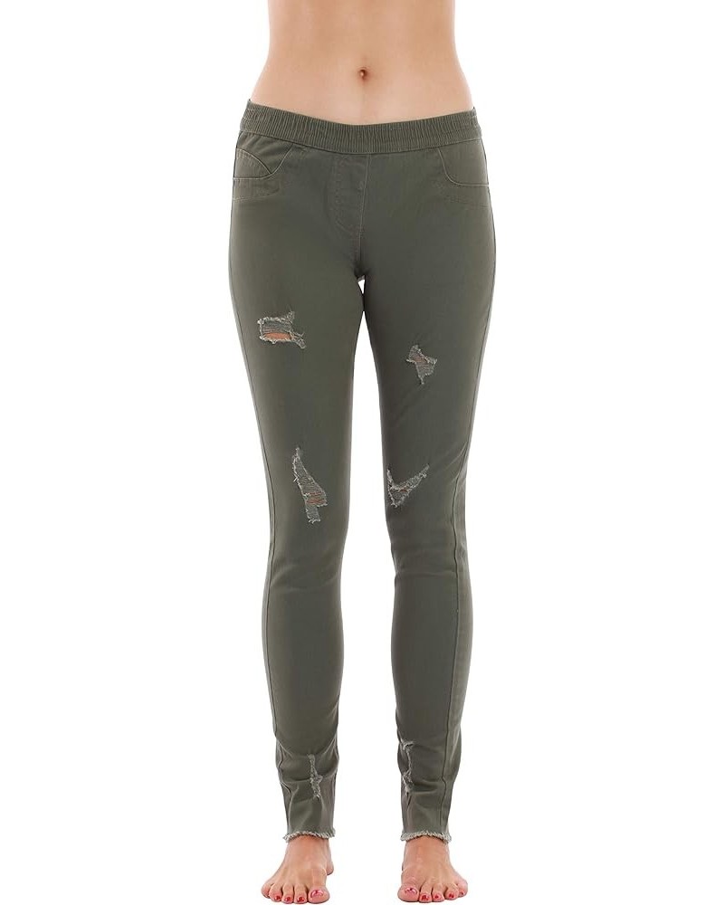 Solid Distress Jeggings for Women Olive $10.50 Leggings