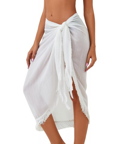 Women's Sarong Black Beach Cover Ups White Bathing Suit Wrap Skirt Long Bikini Swimsuit Coverup with Tassels Sheer $9.68 Swim...