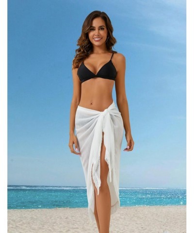 Women's Sarong Black Beach Cover Ups White Bathing Suit Wrap Skirt Long Bikini Swimsuit Coverup with Tassels Sheer $9.68 Swim...