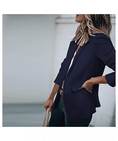 Womens 2023 Fashion Casual Blazers Open Front Long Sleeve Work Office Jackets Blazer 34-navy $10.99 Blazers