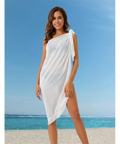 Women's Sarong Black Beach Cover Ups White Bathing Suit Wrap Skirt Long Bikini Swimsuit Coverup with Tassels Sheer $9.68 Swim...