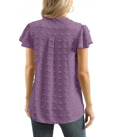 Womens Summer Tops Casual V Neck T Shirts Ruffle Short Sleeve Blouses Dressy Loose Fit Tunic Purple Gray $10.39 Blouses