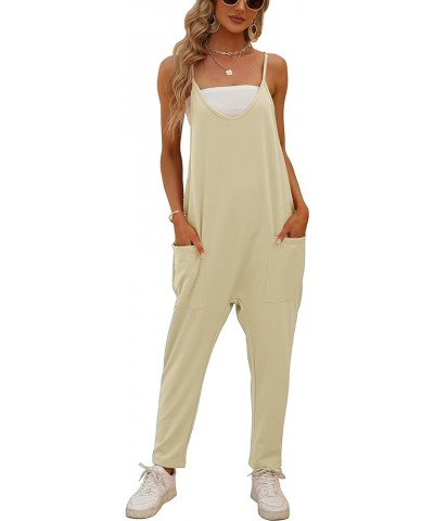 Women's Loose V Neck Jumpsuits Sleeveless Spaghetti Strap Long Pants Harem Overalls with Pockets Apricot $15.07 Overalls