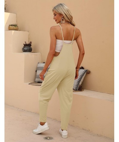 Women's Loose V Neck Jumpsuits Sleeveless Spaghetti Strap Long Pants Harem Overalls with Pockets Apricot $15.07 Overalls